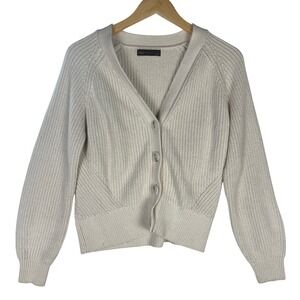 M&S Collection Cream Chunky Ribbed Knit V-Neck Button Front Cardigan Sweater S/M